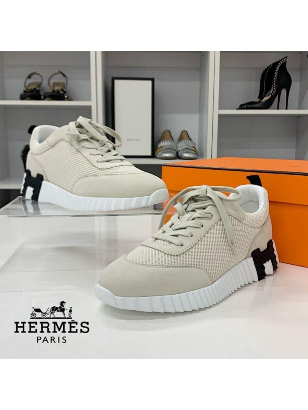 Hermes Bouncing Suede Fabric Mesh Sneakers